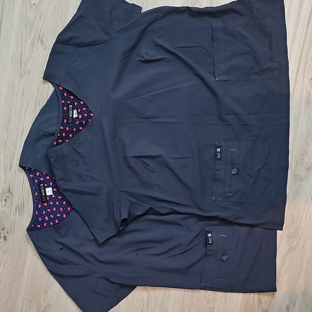 Koi Charcoal Scrub Top with Blue Accents